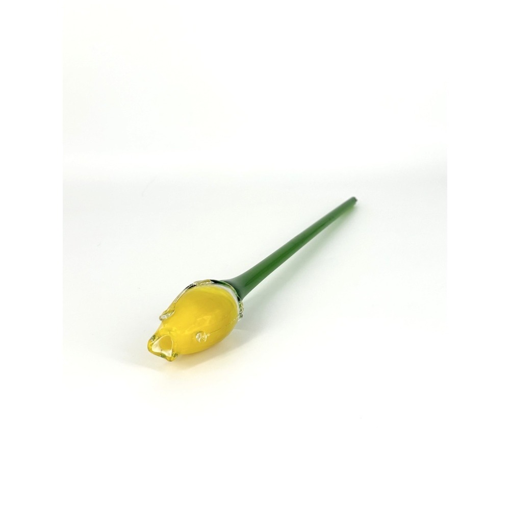 Glass Yellow Rose Bud Murano Style Flower w/Green Stem 12" Long - SEE PICS - Picture 5 of 8